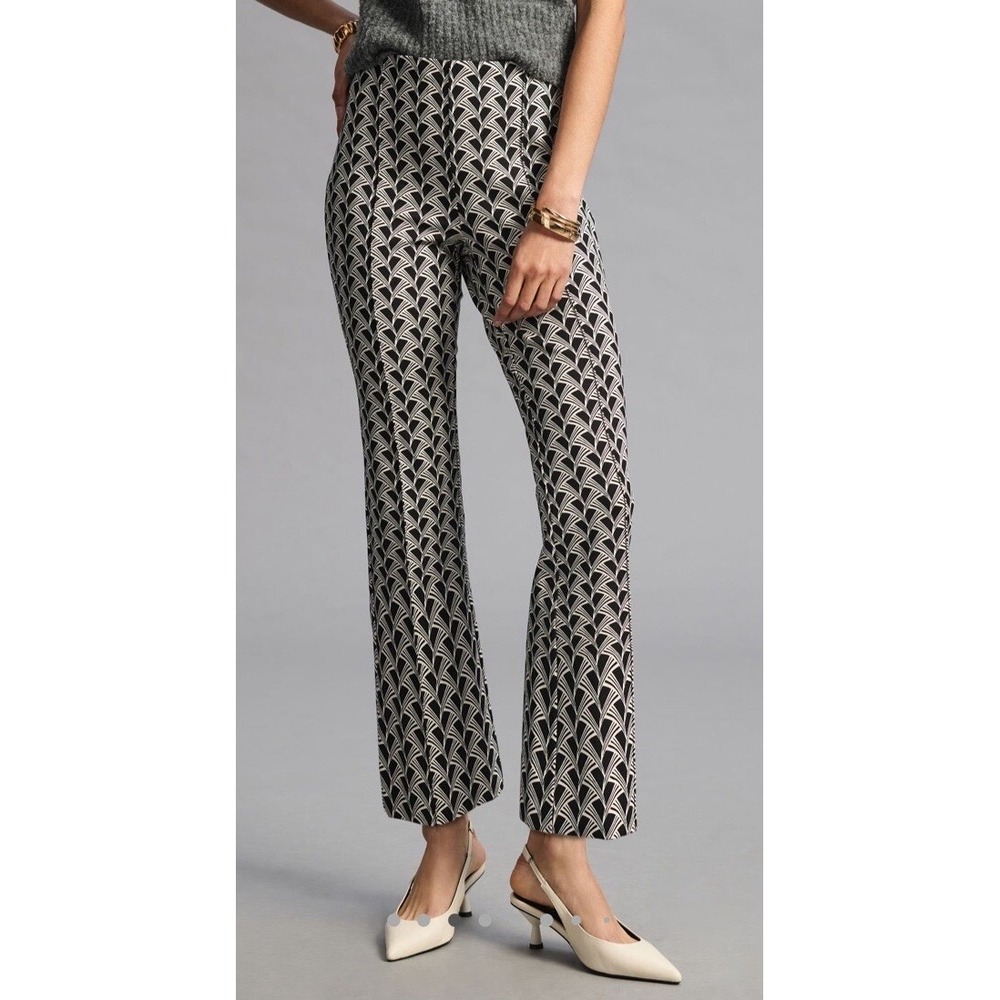 Maeve Anthropologie Margot Pants Black White Geometric Fan Print Slim Leg Small